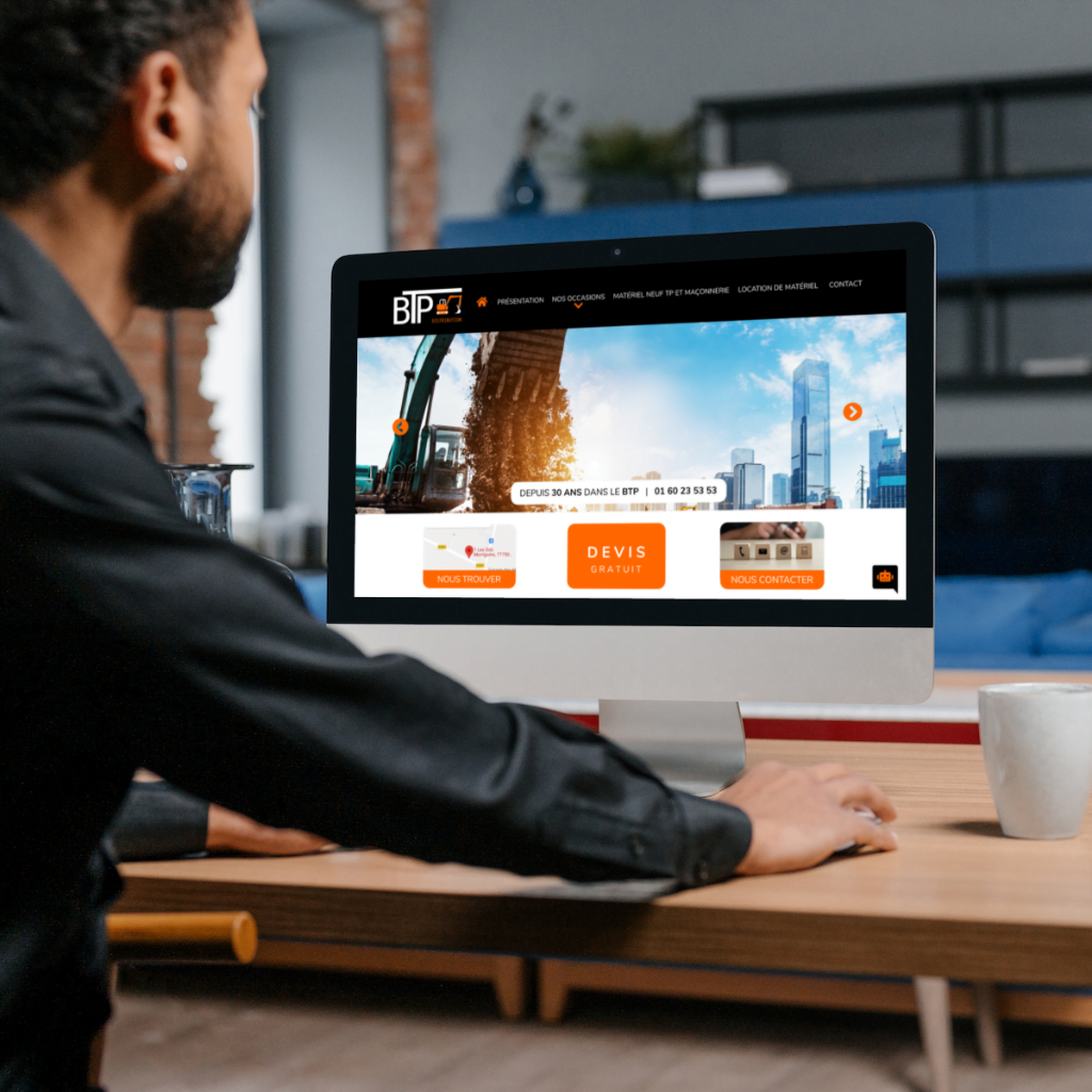 Maquette du site web de BTP Distribution dans un mockup