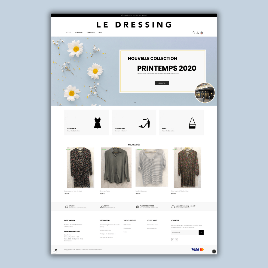 Maquette du site web de Le Dressing