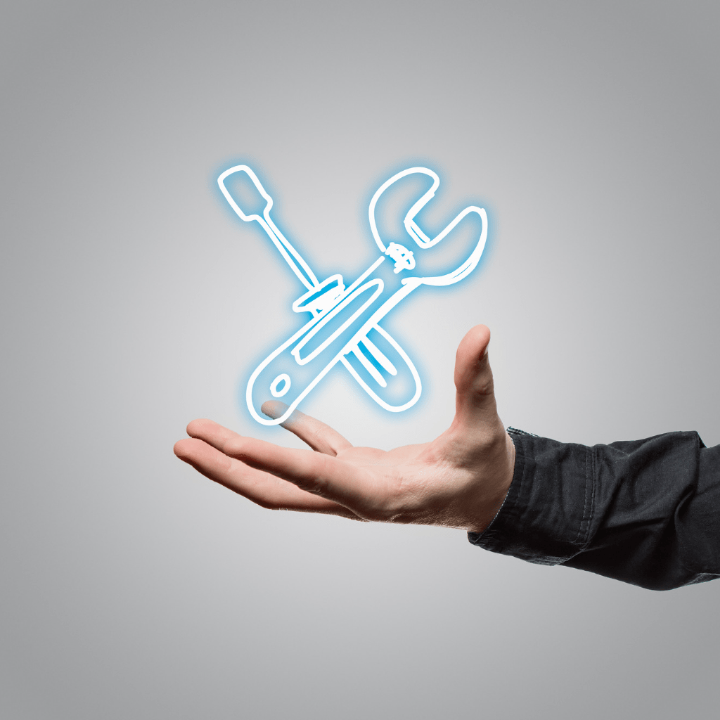 Illustration de l'assistance technique avec une main et un icône